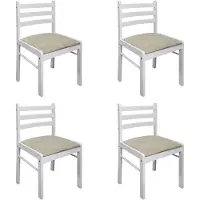The Living Store : Eetkamerstoelen, 4 stuks, wit. Gemaakt van massief rubberhout en fluweel