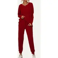 Mamsy Moment Collection - zachte en gezellige geribbelde 2-delige loungewear set - Bordeaux - S