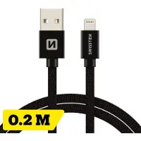 Swissten Korte Lightning Oplaadkabel 20 cm – voor iPhone & iPad – Gevlochten Nylon USB-A Kabel – Zwart