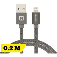 Swissten Korte Lightning Oplaadkabel 20 cm – voor iPhone & iPad – Gevlochten Nylon USB-A Kabel – Grijs
