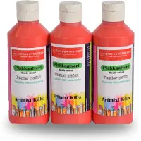 Discountershop Plakkaatverf 3-Delige Rode Plakkaatverf Set (250 ml elk) | Waterbasis, Kindvriendelijk en Uitwasbaar | Essentieel Knutselspullen Voor Kinderen
