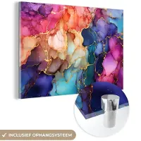 MuchoWow Glasschilderij 90x60 cm - Foto op glas - Marmer - Woonkamer schilderij - Schilderijen slaapkamer - kamer decoratie glasplaat - Wanddecoratie glasschilderijen - Muurdecoratie - Kleurrijk glasschilderij
