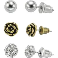 Behave - Oorstekers dames set 3 paar - Zilverkleur, roos en strass - 8 mm - Nikkelvrij - Cadeau voor haar