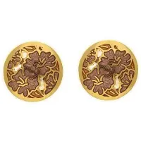 Behave - Ronde oorsteker bruine bloemen - Goudkleur - Modeaccessoire