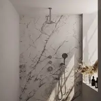 Brauer Brushed Edition thermostatische inbouw regendouche SET 11 met 20 cm douchekop en plafondarm en 3-standen handdouche en doucheslang en wandaansluitbocht RVS geborsteld PVD