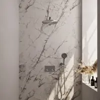 Brauer Thermostatische Inbouw Regendouche Brushed Edition Met Drukknoppen SET 56 Met 30 Cm Douchekop En Rechte Muurarm En 3-Standen Handdouche En Doucheslang En Wandaansluitbocht RVS Geborsteld PVD