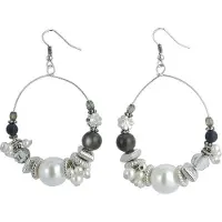 Behave - Oorbellen - Zwart Witte Oorhangers met diverse kraaltjes en hangertjes - Bohemian