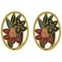 Behave Clip oorbel groen en goud-kleur met bloemen