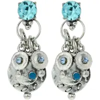 Behave - Dames oorbellen - Zilverkleur blauw detail - Vintage look 4 cm