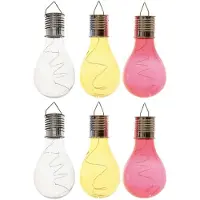 Lumineo 6x Buitenlampen/tuinlampen lampbolletjes/peertjes 14 cm transparant/geel/rood - Buitenverlichting