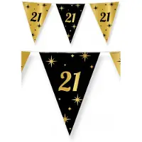 Paper Dreams 3x stuks leeftijd verjaardag feest vlaggetjes 21 jaar geworden zwart/goud 10 meter - Vlaggenlijnen