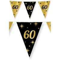 Paper Dreams 3x stuks leeftijd verjaardag feest vlaggetjes 60 jaar geworden zwart/goud 10 meter - Vlaggenlijnen