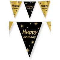 Paper Dreams 3x stuks leeftijd verjaardag feest vlaggetjes Happy Birthday thema geworden zwart/goud 10 meter - Vlaggenlijnen