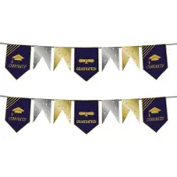 Folat Vlaggenlijn geslaagd thema - 2x - 6 meter - goud/zilver - papier - examenfeest hangdecoratie - Vlaggenlijnen