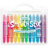 Ooly - Smooth Stix Watercolor Gel Crayons - 24 Kleuren Aquarel Gelkrijt - Inclusief Penseel - Wateroplosbaar - Met Plastic Draaidopjes - In Handig Reisetui - Geschikt Vanaf 3 Jaar