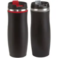 Cuisine Elegance 2x stuks isoleer/warmhoudbekers zwart/grijs en zwart/rood 400 ml - Thermosbeker