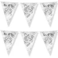 Paper Dreams 3x Stuks Paperdreams Vlaggenlijn - Mrs. & Mrs. huwelijks feest/party - zilver/wit - 10m - Vlaggenlijnen