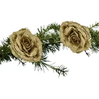 Cosy & Trendy 2x stuks kerstboom decoratie bloemen roos goud glitter op clip 18 cm - Kersthangers
