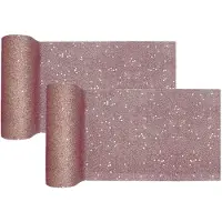 SANTEX Tafelloper op rol - 2x - rose goud glitter - 18 x 500 cm - polyester - Feesttafelkleden