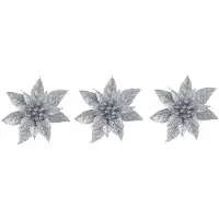 Cosy & Trendy 3x Kerstversieringen glitter kerstster zilver op clip 15 cm - Kersthangers