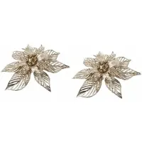 Cosy & Trendy 2x Kerstversieringen kerststerren bloemen goud op clip - Kersthangers