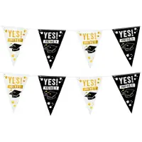 Boland Vlaggenlijn geslaagd thema - 2x - 6 meter - zwart/wit - folie - examenfeest hangdecoratie - Vlaggenlijnen