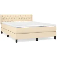 vidaXL Boxspring met matras stof crèmekleurig 140x200 cm