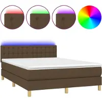 vidaXL Boxspring met matras en LED stof donkerbruin 140x190 cm