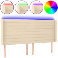 vidaXL Hoofdbord LED 203x16x118/128 cm stof crèmekleurig