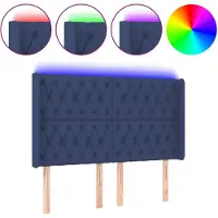 vidaXL Hoofdbord LED 147x16x118/128 cm stof blauw