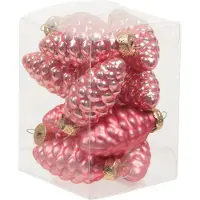 Othmar decorations 12x stuks glazen dennenappels kersthangers bubblegum roze 6 cm mat/glans - Kersthangers