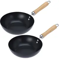 Excellent houseware Wok/hapjes/bak pannetje met antiaanbaklaag - 2x stuks - staal - D20 cm - Koekenpannen