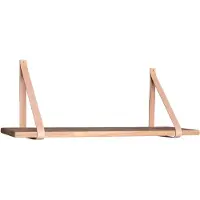 Hioshop Foyle wandplank 80x20 cm naturel olie, leren riemen bruin.