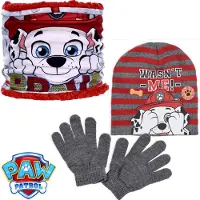 Paw Patrol Set - Muts + Nekwarmer + Handschoenen - Rood - One Size - ± 3-6 jaar