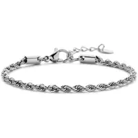 CO88 Collection 8CB-91287 Stalen Armbandje - Schakel Armband - Koord Schakel - 16,5+3cm - 3mm Breed - Staal - Zilverkleurig