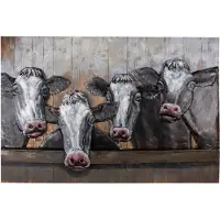 Clayre & Eef Schilderij 120x7x80 cm Zwart Wit Ijzer Hout Rechthoek Koeien Muurdecoratie