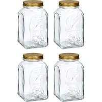 Pasabahce Voorraadpot/bewaarpot Square - 4x - glas - 1,5L - transparant/goud - D10 x H19 cm - voedsel bewaren