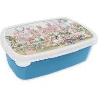 MuchoWow Broodtrommel Blauw - Lunchbox - Brooddoos - Parijs - Regenboog - Kinderen - Roze - Meisjes - Dieren - 18x12x6 cm - Kinderen - Jongen