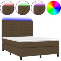 vidaXL Boxspring met matras en LED stof donkerbruin 140x190 cm