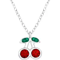 Montebello Princess Ketting Kersen - 925 Zilver E-Coating - 8x8mm - 36+3cm