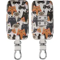 Kwmobile autosleutel hoesje geschikt voor Renault 4-knops Smartkey autosleutel (alleen Keyless Go) - Autosleutel behuizing - Case in oranje / zwart / wit - Katten design