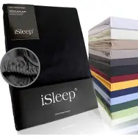 ISleep Perkal Hoeslaken - 100% Perkal Katoen - Hoge Hoek - Rondom Elastiek - Tweepersoons - 140x200 cm - Zwart