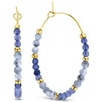 CO88 Collection Oorbellen Dames - Oorringen met Kraaltjes - Natuursteen - Ø2mm Sodaliet - Ø25mm - Blauw - Goudkleurig - 8CE-70561