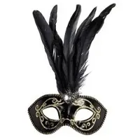 Merkloos Venetiaanse glitter oogmaskers zwart met veren - Verkleedmaskers