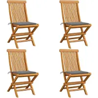 vidaXL Tuinstoelen 4 st met grijze kussens massief teakhout