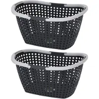 Excellent houseware 2x Stuks Kunststof wasmanden - zwart - 15 liter - 44 x 32 x 22 cm - Wasmanden