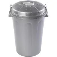 Forte Plastics Plasticforte Vuilnisbak/AQfvalemmer/Wasmand met deksel - 100 liter - lichtgrijs - D50 x H78 cm - Prullenbakken