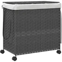 vidaXL Rieten wasmand op wielen - Grijs, 60 x 35 x 60,5 cm