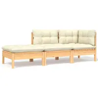 vidaXL 3-delige Loungeset met crèmekleurige kussens massief grenenhout