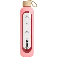 Wessper Glazen Motivatiefles 1000ml – Duurzame Waterfles in PINK